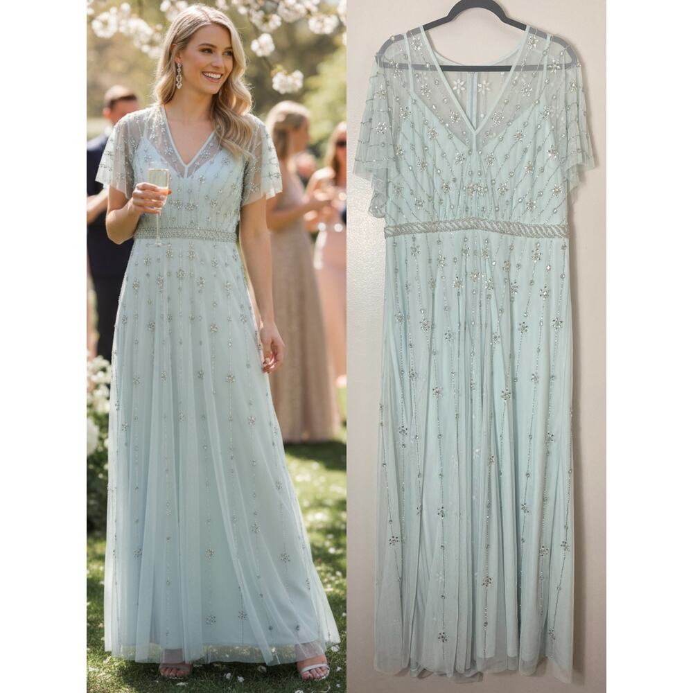 Mac Duggal Powder Blue Beaded Maxi Dress